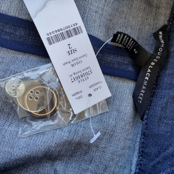 WHBM Blue Tailored Military Denim Jacket 2 NWT - Picture 7 of 10